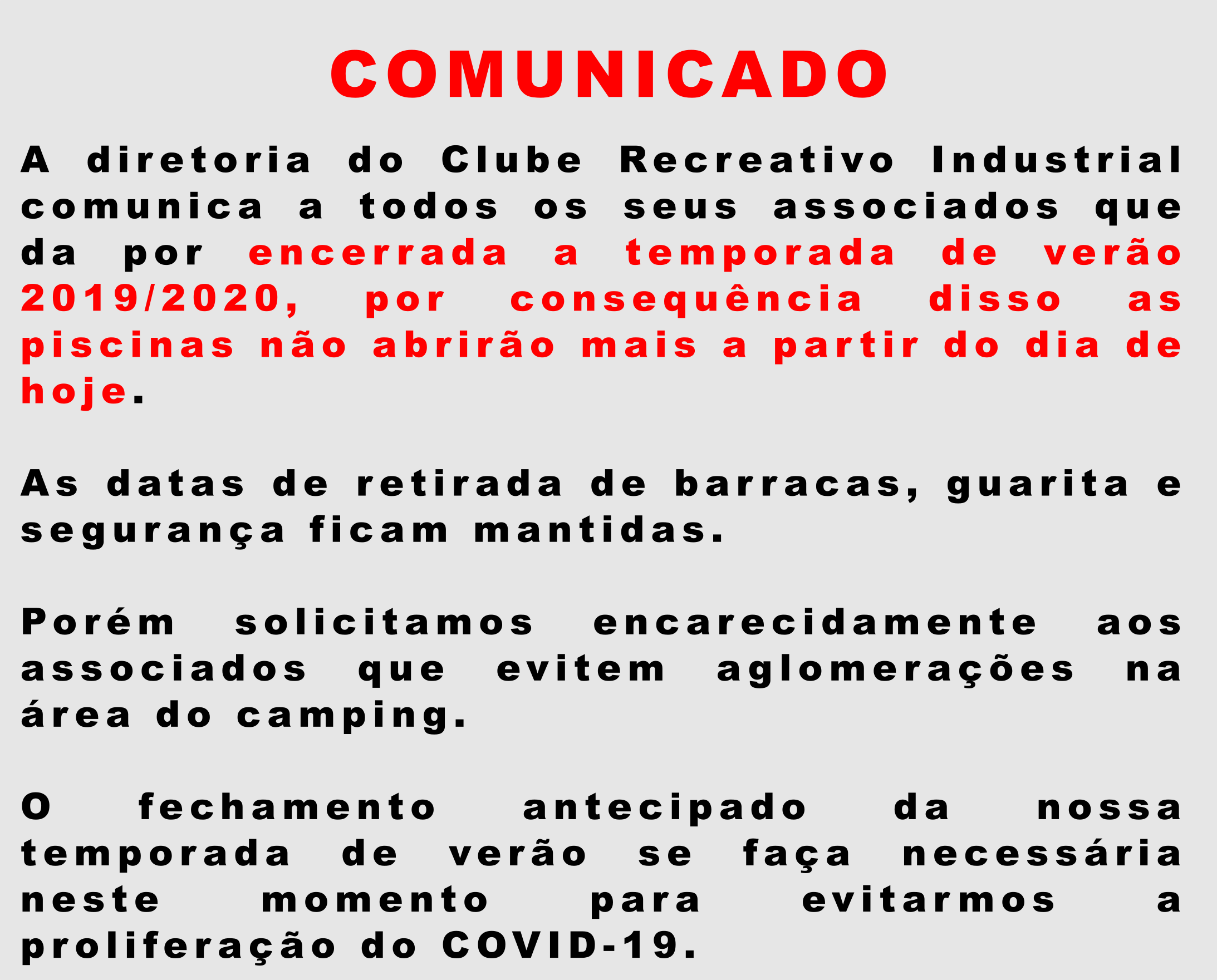 Comunicado: Aviso de Fechamento Temporário do Thermas